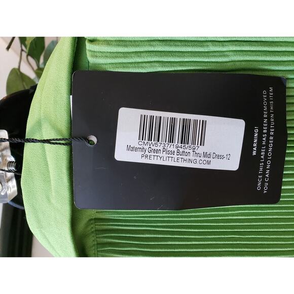 PRETTYLITTLETHING Long Maxi Dress Womens 8 Green Plisse Collared Button Front - Picture 4 of 16